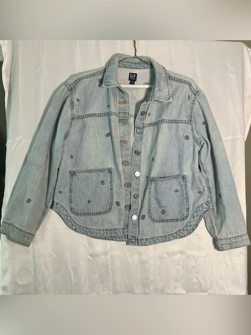 GAP Light Blue Denim Jacket with Pink & Green Embroidery